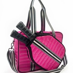 Electric Pink NEW Black Puffer PICKLEBALL cover paddle  bag